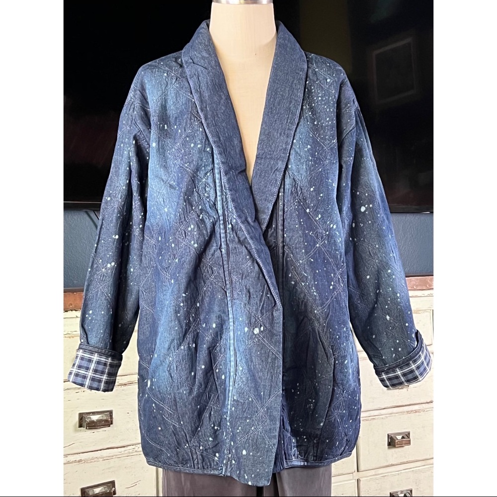 Anthropologie Denim Quilted Kimono Jacket M